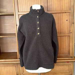 Women’s Aerie Fleece Button Up Pullover with Stand Up Collar, Size XS